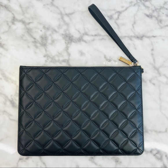Kate Spade Natalia Large Quilted Leather Zip Pouch Wristlet Wallet Clutch Black - Picture 2 of 7